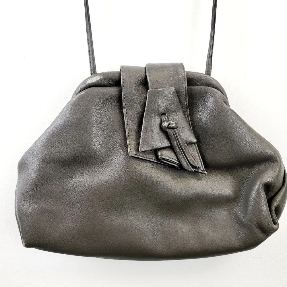 ASPECTS Grey Leather Crossbody Bag Thin Strap Basic Minimal Made in KOREA - Picture 4 of 14